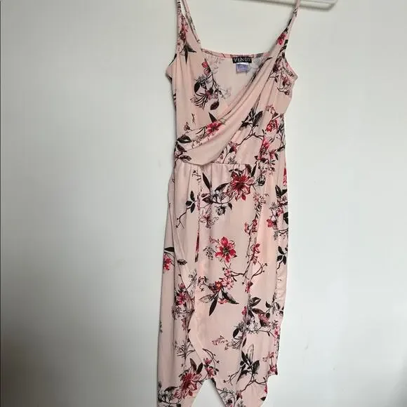 Venus Floral Pink Wrap Dress Sexy V- Neck Slit dress Size Small - Picture 2 of 9